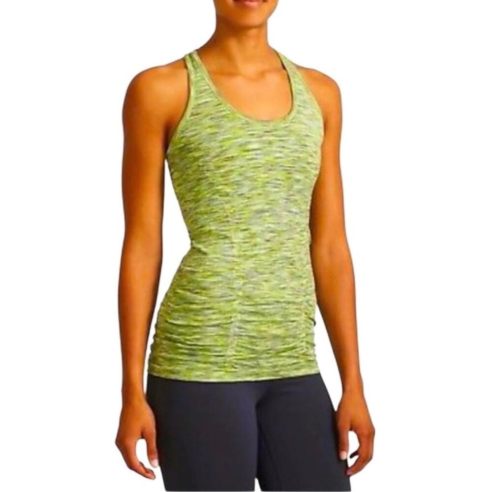 ATHLETA Fast Track Ruched Compression Tank Top Women XS Green Space Dyed Sporty